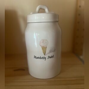 Rae Dunn strawberry swirl ice cream canister